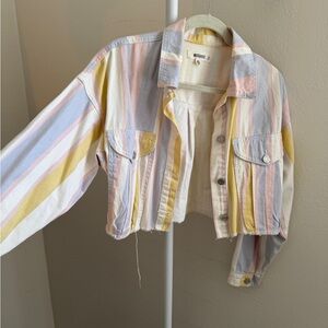 Misguided Striped Pastel Cropped Jean Jacket and shorts set - Women
